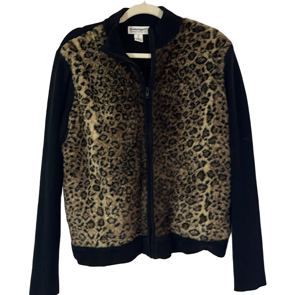 Serengeti Vintage leopard print faux fur sweater L